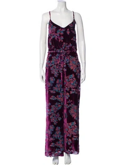 Pre-owned Saloni Velvet Printed Jumpsuit In Purple