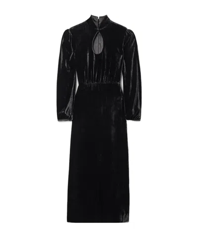 Saloni Domino Cutout Velvet Turtleneck Midi Dress In Black