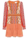 Saloni Vera Mixed-print Flounce Midi Dress In Orange