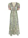 Saloni Lea Printed Long Dress In Green