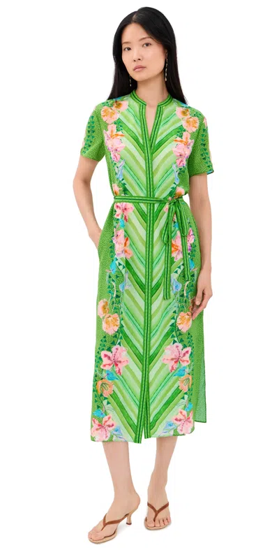 Saloni Vicki Dress Lilia Chevron Plmt In Green
