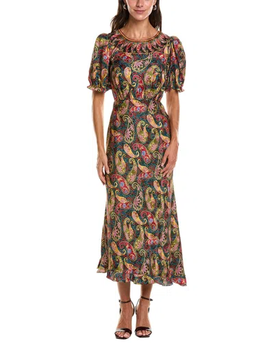 Saloni Vida Large Dot Stamped Satin Midi Dress In Multi