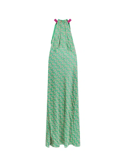 Saloni Viscose Long Dress With Floral Print In Green