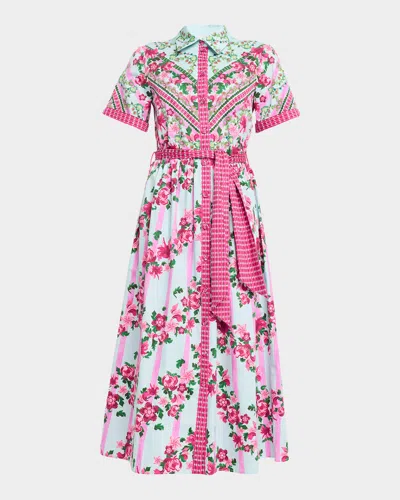 Saloni Vivienne Printed Short-sleeve Shirtdress In Pink