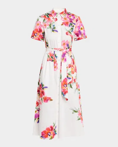 Saloni Vivienne Printed Short-sleeve Shirtdress In White