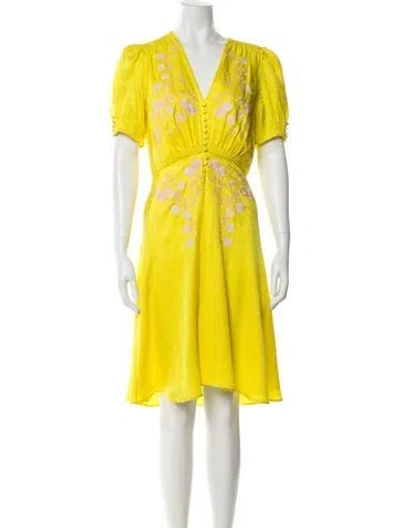 Pre-owned Saloni V-neck Knee-length Dress In Yellow