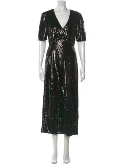 Pre-owned Saloni V-neck Long Dress In Black