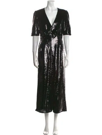 Pre-owned Saloni V-neck Long Dress In Black