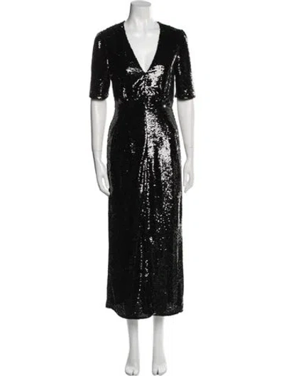 Pre-owned Saloni V-neck Long Dress In Black