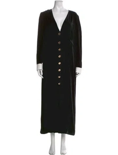 Pre-owned Saloni V-neck Long Dress In Black