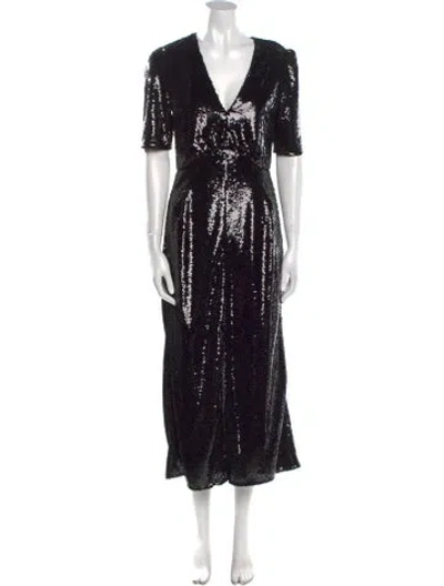 Pre-owned Saloni V-neck Long Dress In Black
