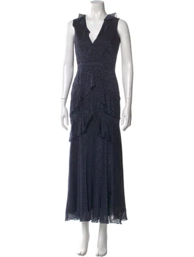Pre-owned Saloni V-neck Long Dress In Blue