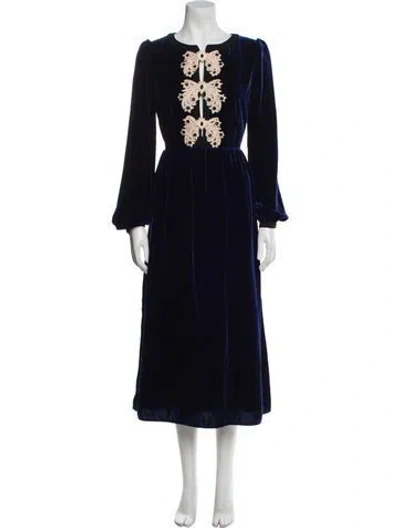 Pre-owned Saloni V-neck Long Dress In Blue