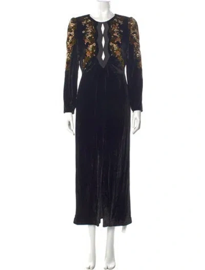 Pre-owned Saloni V-neck Long Dress In Blue