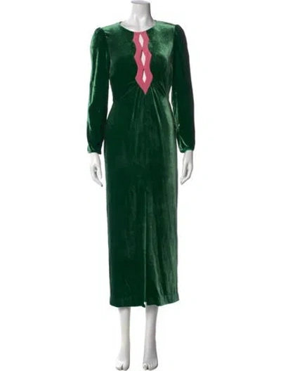 Pre-owned Saloni V-neck Long Dress In Green