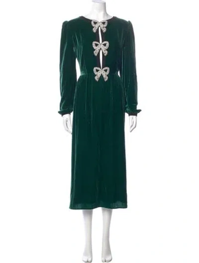 Pre-owned Saloni V-neck Long Dress In Green