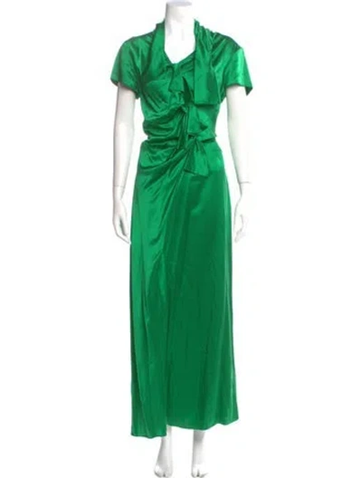 Pre-owned Saloni V-neck Long Dress In Green