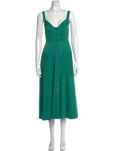 Pre-owned Saloni V-neck Long Dress In Green