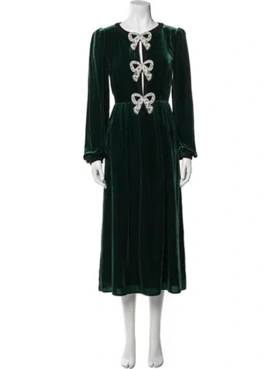Pre-owned Saloni V-neck Long Dress In Green