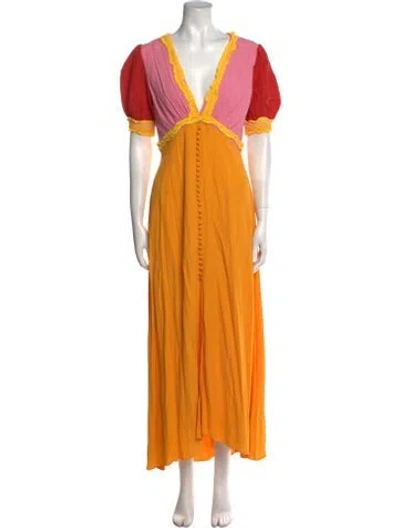 Pre-owned Saloni V-neck Long Dress In Pink