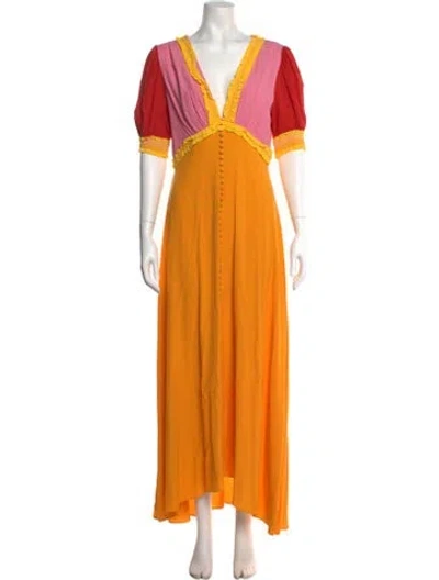 Pre-owned Saloni V-neck Long Dress In Pink