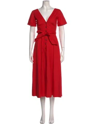 Pre-owned Saloni V-neck Long Dress In Red