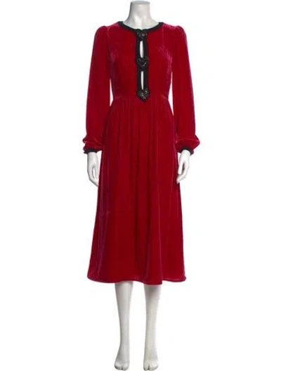 Pre-owned Saloni V-neck Long Dress In Red