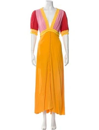 Pre-owned Saloni V-neck Long Dress W/ Tags In Yellow