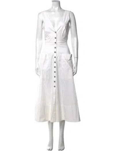 Pre-owned Saloni V-neck Long Dress In White