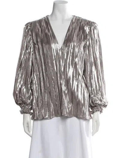 Pre-owned Saloni V-neck Long Sleeve Blouse In Metallic/silver