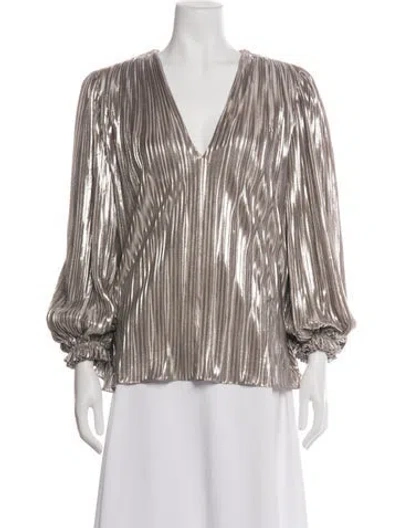Pre-owned Saloni V-neck Long Sleeve Blouse In Silver