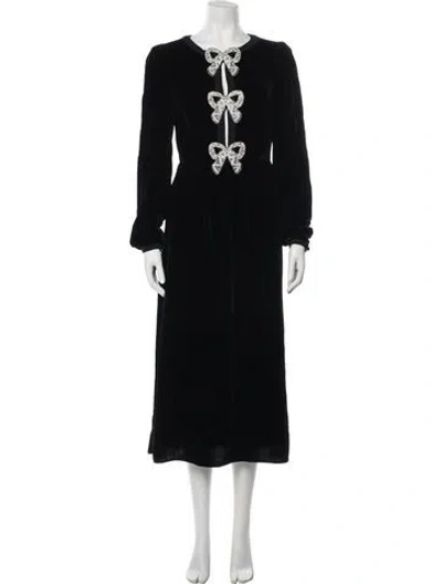 Pre-owned Saloni V-neck Midi Length Dress In Black
