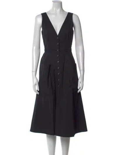 Pre-owned Saloni V-neck Midi Length Dress In Black