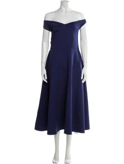 Pre-owned Saloni V-neck Midi Length Dress In Blue