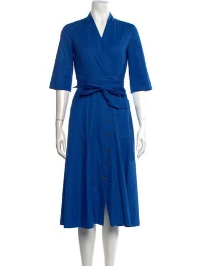 Pre-owned Saloni V-neck Midi Length Dress In Blue