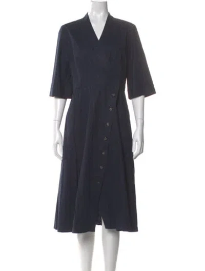 Pre-owned Saloni V-neck Midi Length Dress In Gray