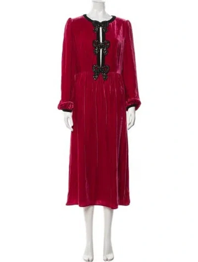 Pre-owned Saloni V-neck Midi Length Dress In Metallic/pink