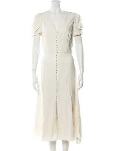 Pre-owned Saloni V-neck Midi Length Dress In Neutral