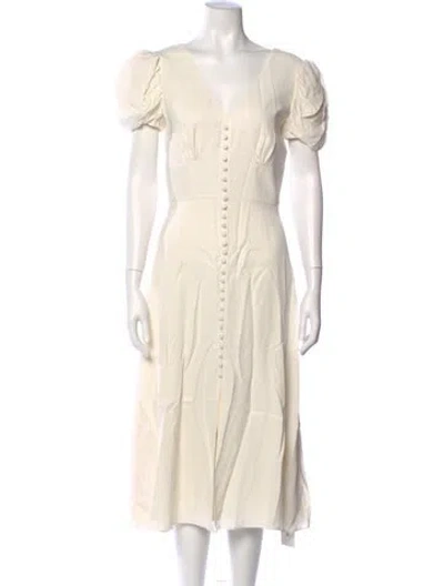 Pre-owned Saloni V-neck Midi Length Dress In Neutral