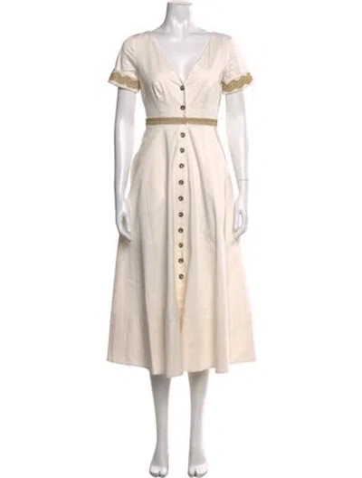 Pre-owned Saloni V-neck Midi Length Dress In Neutral