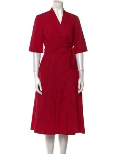 Pre-owned Saloni V-neck Midi Length Dress In Red
