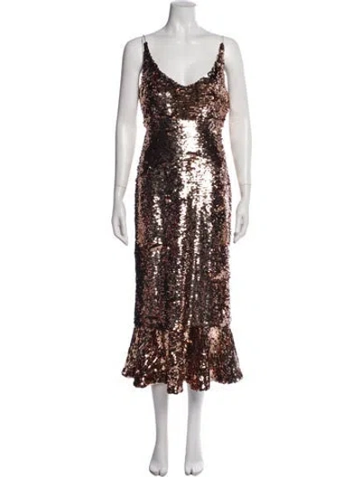 Pre-owned Saloni V-neck Midi Length Dress W/ Tags In Multi
