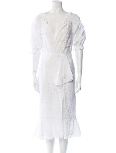 Pre-owned Saloni V-neck Midi Length Dress In White