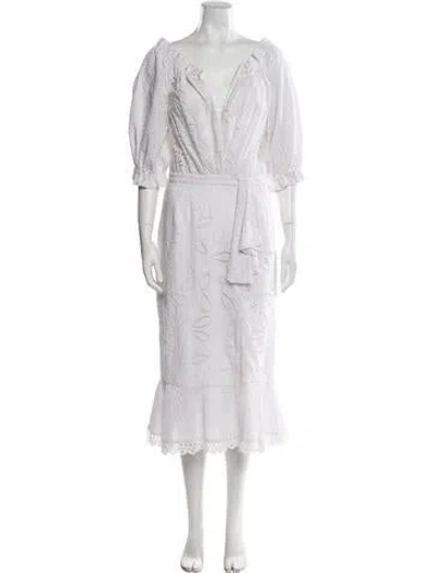 Pre-owned Saloni V-neck Midi Length Dress In White