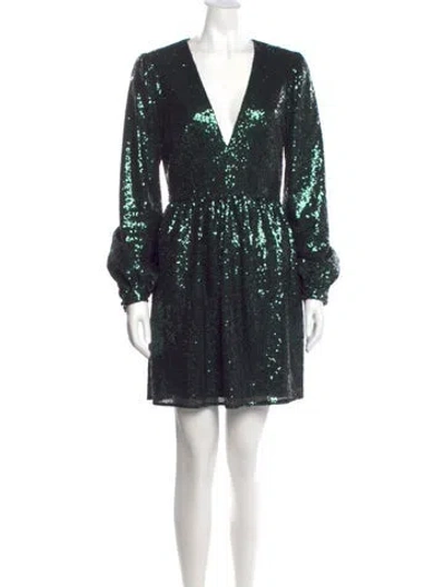 Pre-owned Saloni V-neck Mini Dress In Green