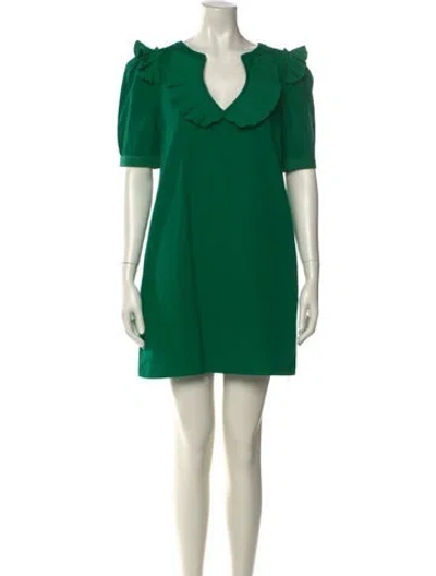 Pre-owned Saloni V-neck Mini Dress In Green