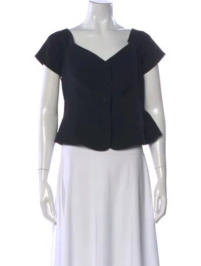 Pre-owned Saloni V-neck Short Sleeve Blouse In Black
