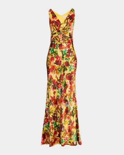 Saloni Wilhelmina Sleeveless Floral Silk Gown In 2269-watercolour Sun