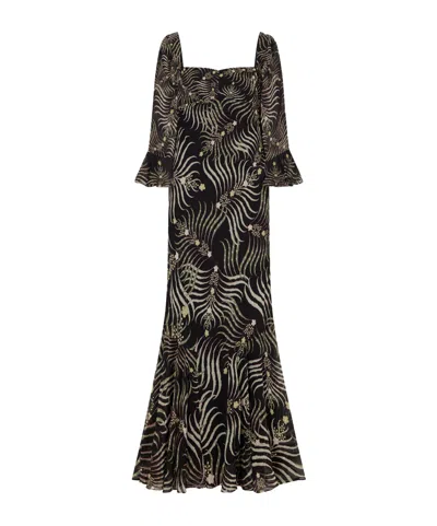 Saloni Willa Printed Silk-chiffon Gown In Black