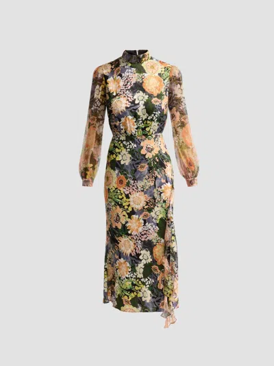 Saloni Women's Adaline Floral Midi Dress In Aster Ombre Placement